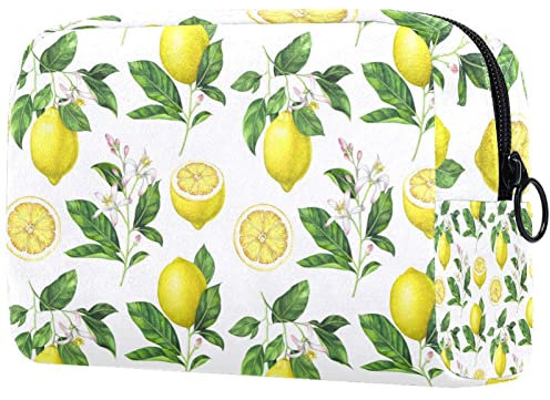 Fruchtgelbe Zitrone Klein Kosmetiktasche Damen Oxford-Stoff Schminktasche Für Handtasche Makeup Tasche 18.5x7.5x13cm