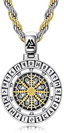Wikinger Kompass Kette für Herren 925 Sterling Silber Vegvisir Anhänger Wikinger Kompass Anhänger Wikinger Runen Kette Wikinger Schmuck Amulett Talisman Abschluss Geburtstag Jahrestag Geschenk