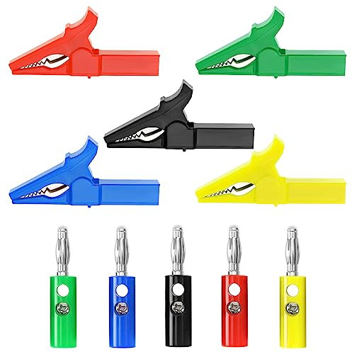 Create idea 5 sets Pinces Crocodiles avec Fiches Bananes de 4mm 220V 30A Pinces Crocodiles de Protection Complètes Isolées Pinces de Test Électriques pour Test de Multimètre et Pinces Multimètres