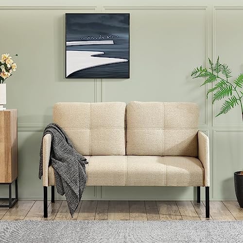 [en.casa] Sofa Reichling 2-Sitzer Couch mit Metallbeinen Doppelsofa Sitzmöbel Polstersofa mit 2 Kissen für Wohnzimmer Schlafzimmer Beige 77x119x69cm