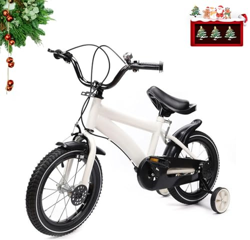 WSIKGHU 14 Zoll Kinderfahrrad für Mädchen und Jungen Kinderrad mit Stützräder ab 3-7 Jahre Lenkrad und Sattel Höhenverstellbar Kinder Fahrrad mit Schutzblech