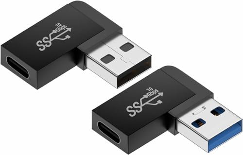 Herfair 2 Pack USB-C Female to USB Male Adapter, USB C to USB 3.1 90°Angle Data Transfer Converter Coupler 10Gbps Adapter Compatible with Mbook, Notebook, Tablet, Smartphon(Up and Down)