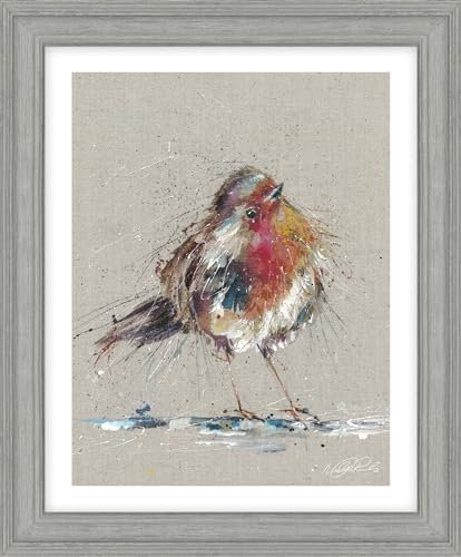 Artko Redbreast Gerahmter Kunstdruck mit Rotkehlchen-Motiv, Tier-Thema, Heimdekoration, Nicola Jane Rowles Kunstwerk, fertig zum Aufhängen, Gemälde Thinking Of You, 35 x 29 cm