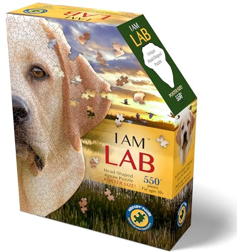Madd Capp: I Am Lab Puzzle in Hundeform, 550 Teile, 71,1 x 76,2 cm, fertige Größe, inklusive pädagogischem Faktenheft, Tierpuzzle