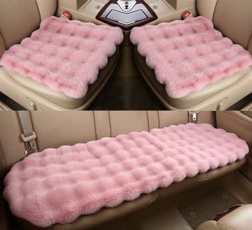 Autositzbezüge Auto Sitzauflage Sitzkissen Sitzbezüge Plüsch Sitzauflagen Vordersitzbezüge Rücksitzbezüge Rücksitzkissenbezüge Künstliche (Rosa,2+1 Vorder und Rücks)