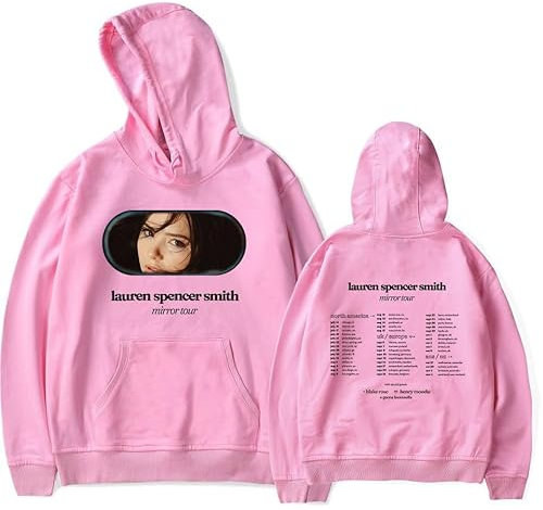 RYSXJLX Lauren Spencer Smith Mirror Tour Felpa con cappuccio unisex casual moda retrò classica stampa felpa streetwear, rosa, 4X-Large