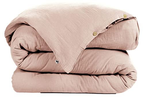 DOCK AVENUE Housse de Couette Gaze de Coton 200 x 200 cm Gaia Coloris Rose Guimauve