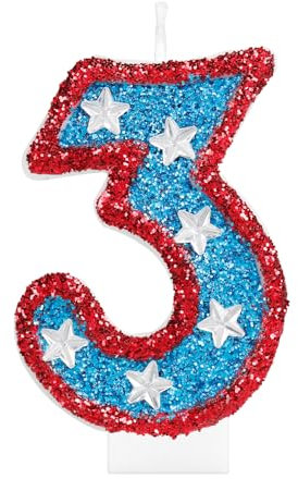 iNINGER Vela roja de 3er cumpleaños, vela de cumpleaños azul de superhéroe, vela 3D número 3 para velas de números de cumpleaños rojas y azules, bandera estadounidense, perfecta para suministros de