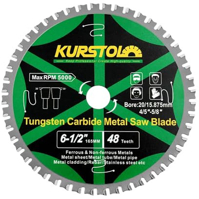 KURSTOL Hoja de Sierra Circular para Metal - 165mm Disco Corte 48T con Punta de Carburo para Acero, Acero Inoxidable, Níquel, Titanio, Metales Ferrosos, Tubos de Acero, Agujero 20-15,875mm