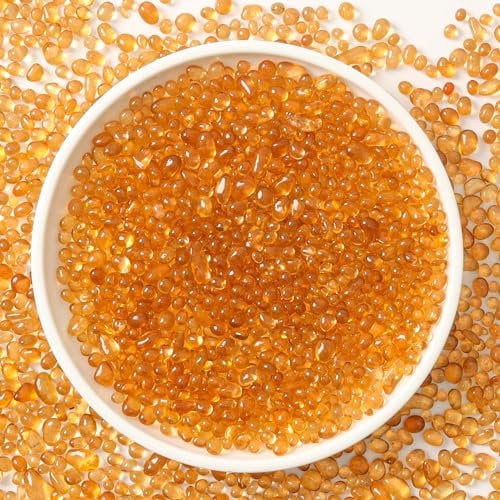 T4U Tumbled Chips Stones Gravels Crystal 1 lb (450g), Small Crushed Quartz Glass Pebbles Top Dressing Fillers, DIY Polished Rocks for Indoor Succulent Plants Terrarium Aquarium Decoration - Orange