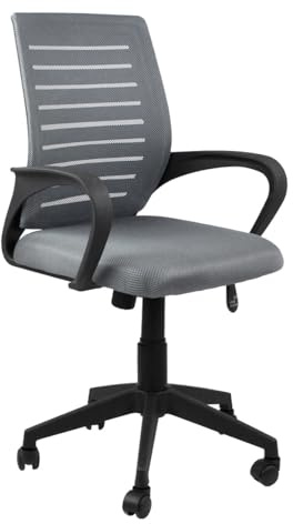 WeHome Futura ergonomischer Bürostuhl, Schreibtischstuhl 62 x 60 x 95 – 105 cm, Bürostuhl mit Armlehnen, gepolsterter Sitz, 360°-Drehung, höhenverstellbar, Basis mit Rollen (Grau)