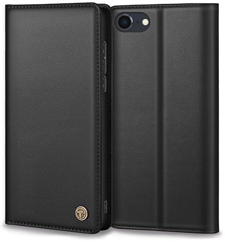 Handyhülle für iPhone SE 2022/2020 Hülle, Premium Lederhülle Schutzhülle Tasche für iPhone SE/8/7 Hülle Wallet Kartenfach Standfunktion Klappbar Flip Case für iPhone SE Hülle, Schwarz