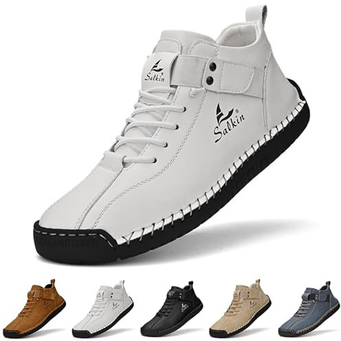 Zeetan Stivali Alti in Pelle Scamosciata Fatti A Mano Italiani, Uomo Donna Fascia Elastica in Pelle Scamosciata Antiscivolo Scarpe da Ginnastica Casual Traspirante Stivali Alti Chukka,Bianca,40