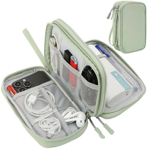 CAAORDKSO Sac de voyage organisateur de cordons - Étui de voyage - Résistant à l'eau - Pour câble, cordon, USB, chargeur, téléphone, banque d'alimentation, écouteurs (vert menthe, taille M)