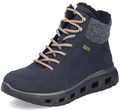 Rieker Damen Schnürstiefeletten M6010, Frauen Stiefeletten, wasserabweisend, riekerTEX,Winterstiefeletten,Winterschuhe,Boots,blau (14),41 EU / 7.5 UK