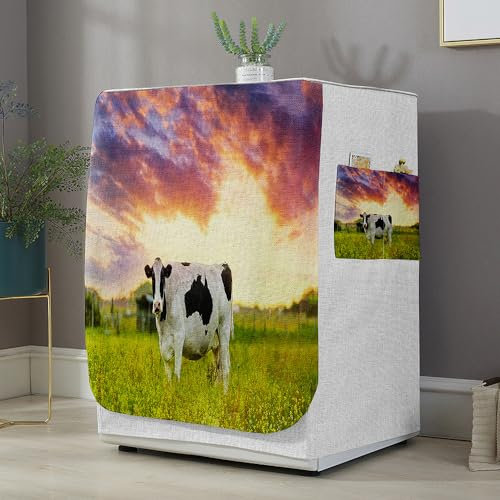 Highdi Housse de Protection pour Machine à Laver, Chargement Frontal Housse La Poussière avec Ouverture Frontale pour Linge Domestique (Prairie,Capacité L 10.5~12KG)