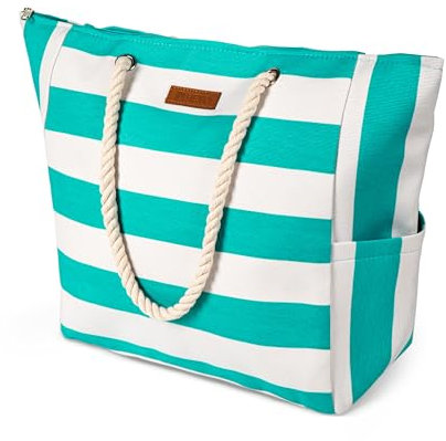 HEYO Strandtasche Damen Große Badetasche mit Reißverschluss Freizeittasche Sommer Tasche Gestreift Shopper Bag Einkaufstasche XXL (Blau)