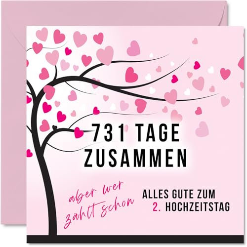 Stuff4 2. Hochzeitstag Karte Liebe - 731 Tage Zusammen - 2 Jahrestag Karte Hochzeitstag Geschenke für Mein Mann Ehemann Meine Frau Ehefrau, 145mm Lustig Glückwunschkarten