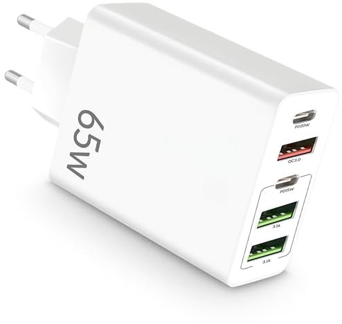 Cargador USB C Carga Rápida - Cargador USB Múltiple 5 Puertos - Enchufe Multiple USB-C65 W – Adaptador USB C Compatible con Samsung, iPad, iPhone, Huawei, Google, Carga Rapida.65W