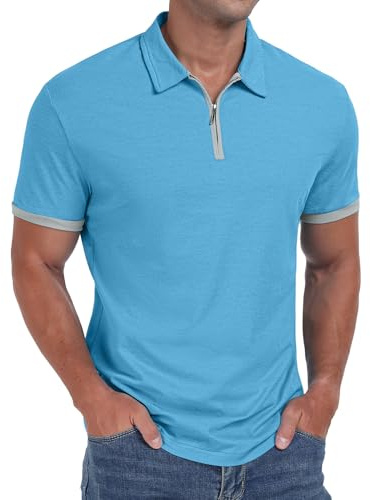Sailwind Herren Poloshirts Kurze Ärmel Reißverschluss Muskel Fit T-Shirts Für Männer Erwachsene Bequeme Herren Tops (Blau, L)