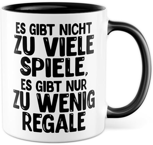 Tasse Brettspielabend Geschenk, Es gibt nicht zu viele Spiele, es gibt nur zu wenige Regale, Kaffeetasse Brettspiel Freunde Spielesammlung, Geschenkidee Brettspielliebhaber Kaffee-Becher