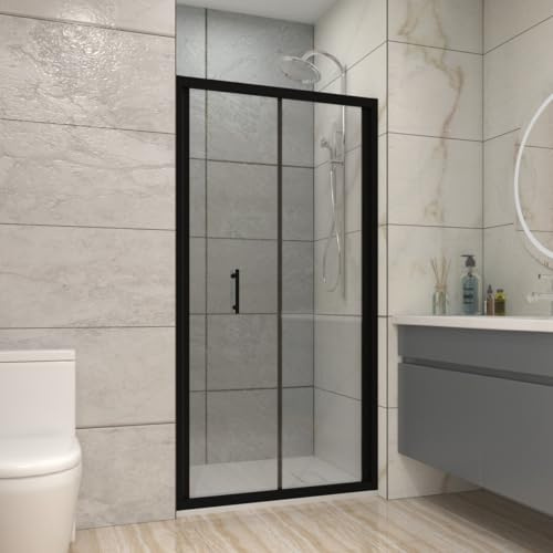 NRG 1100x1900mm Bathroom Bi Fold Shower Door for Wet Room Black Framed | Shower Enclosures, 6mm Safety Tempered Glass, Shower Room, Space Saving, Wet Room, Easy to Clean, Bathroom
