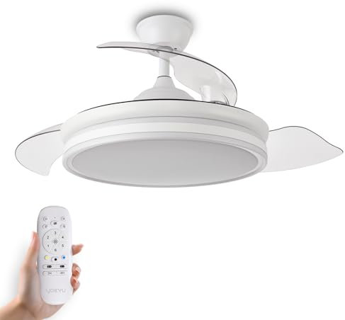 YOEVU ESPARTAN ONE - Ventilador de Techo con Luz LED | Motor DC | Aspas Retráctiles | 6 Velocidades y 3 Tonalidades | Control Remoto y Temporizador | NO WIFI