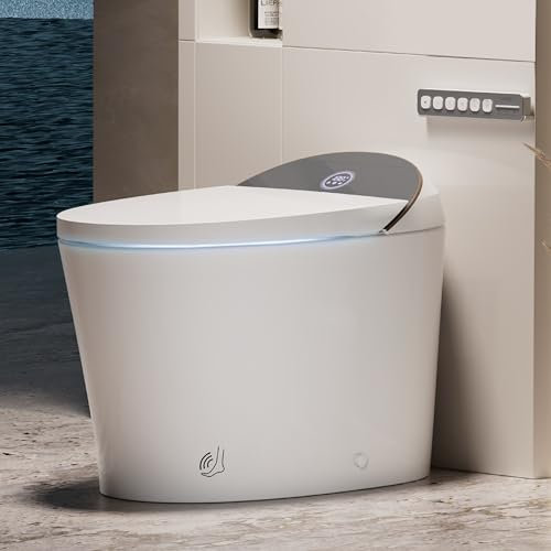 CANEST Smart Toilet Oblong Toilets with Bidet-in, Heated Seat, Auto Open and Close, Foot Sensor, Warm Water and Dryer, Remote Control, LED Display, Night Light
