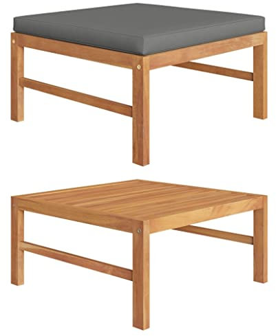 CINDERFUL Fußhocker mit Dunkelgrauer Auflage Massivholz Teak,Elegantes TeakFußstütze mit bequemer Auflage für Garten, Hof und Terrasse Gartensitzmöbel