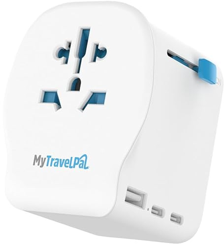 Worldwide Travel Adapter with 2 x USB-C Ports | The Safest All In One Travel Adaptor | MyTravelPal® Pro Grounded Universal Travel Adapter with USB C | Earthed International World Charger Plug