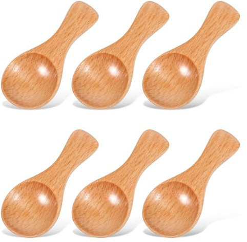Lot de 6 petites cuillères en bois - Cuillères à épices rondes - Cuillères à miel - Cuillères à sel - Cuillères à café en bois naturel - Cuillères à épices pour bidon de cuisine, thé, sels de bain