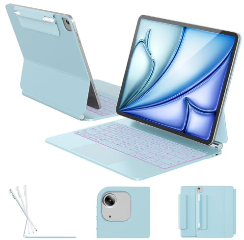 RAYMCRAFT for iPad Air 13 inch Case with Keyboard (M3,2025 / M2,2024), iPad Pro 12.9 (6th/5th/4th/3rd Gen) Magic Keyboard, Springy Backlit Keys, Stain-Resistant Surface, Multi-Touch Trackpad, Blue