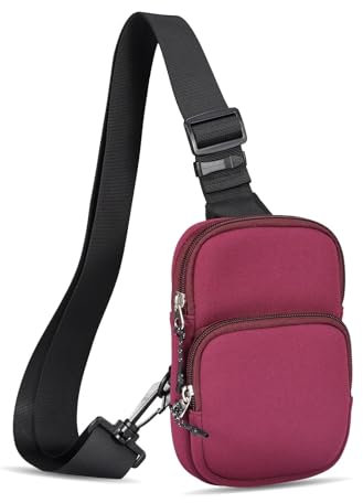 LGZADD Handy-Holster Neopren-Umhängetasche mit Schultergurt, leichte Brusttasche, kompatibel mit Reisen, Sport, Laufen, Wandern, Weinrot, Weinrot, Einheitsgröße