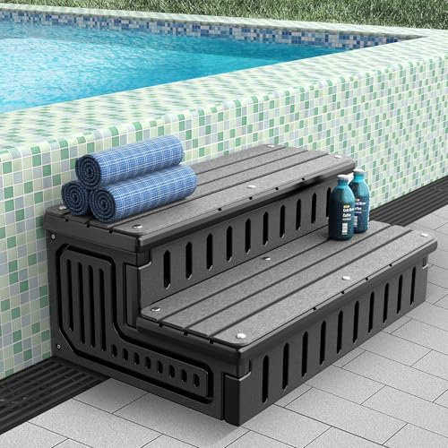 Marudina Universelle Whirlpool-Stufen mit Anti-Rutsch-Matten, HDPE 2-stufige Spa-Treppe mit Stauraum, wasserdicht und stabil, tragbare Treppe für Whirlpool/Camper/SPA-Pool/Haustiertreppe