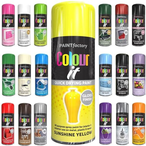 Pack of 2 Spray Paint Sunshine Yellow Gloss Aerosol 400ml Cans - Quick Dry, All Purpose Spray Paint for Interior and Exterior Ideal for Wood, Metal, Plastic, Indoor & Outdoor Use