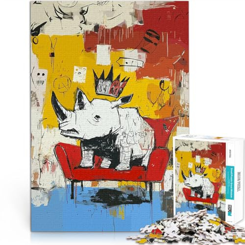 Puzzle für Teenager 1000 Teile Spielzeug-Intellektuelles Spiel Weißer Nashornkönig auf rotem Stuhl Geburtstagsgeschenk, Geschenke, Wandkunst52x38cm