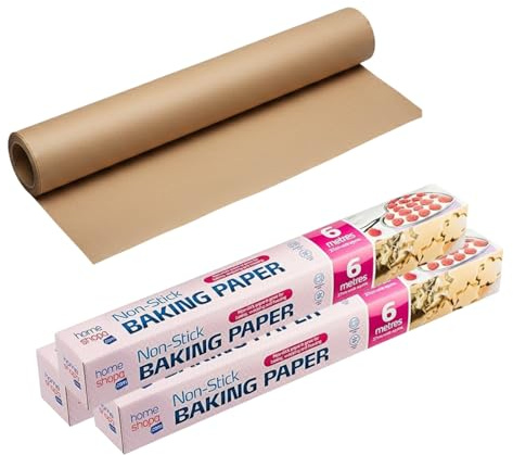 HOMESHOPA Greaseproof Baking Parchment Paper, 3 Pack 6M Long x 37cm Wide Non Stick Heat Resistance Roll for Food Wrapping, Separating, Covering, Freezer Safe, Bakeware, Home Kitchen Accessories