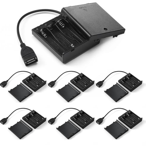 Copkim 6 Pcs USB Battery Pack for LED Lights 5V 4 AA USB to Battery Pack | for Plug in Lights Black Portable Holder Box with Switch for Neon Signs Christmas Indoor Outdoor Party Decor