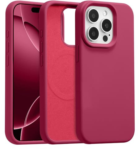 UCASONG Magnetic for iPhone 15 Pro -6.1Inch Liquid Silicone Phone Case, Compatible with MagSafe, Cute Plain Solid Color Slim Case Soft Smooth Matte Shockproof Protective Cover, Rose Red