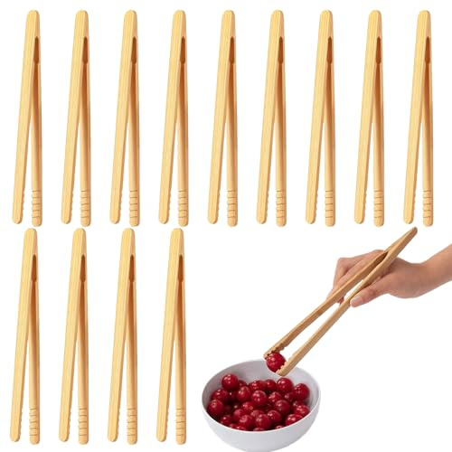 12 Pcs Pince Grille Pain En Bambou, 17.8 Cm Pinces À Pain De Bois Pinces De Cuisine, Résistant Aux Températures Élevées,Structure Antidérapante Et Rebond Pour Cuisson, Pain,Thé Aux, Fruits