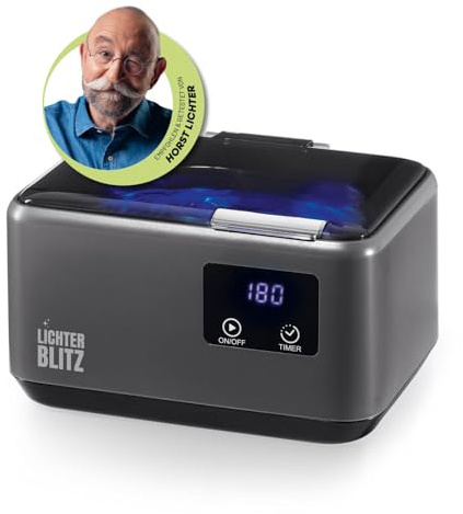 LICHTERBLITZ Ultraschallreinigungsgerät – moderner Ultraschallreiniger | Brillenreiniger mit LED-Touchdisplay, 45kHz, 5 Timerstufen & 600 ml Tank | ideal als Schmuckreiniger für Ketten, Ringe & Uhren