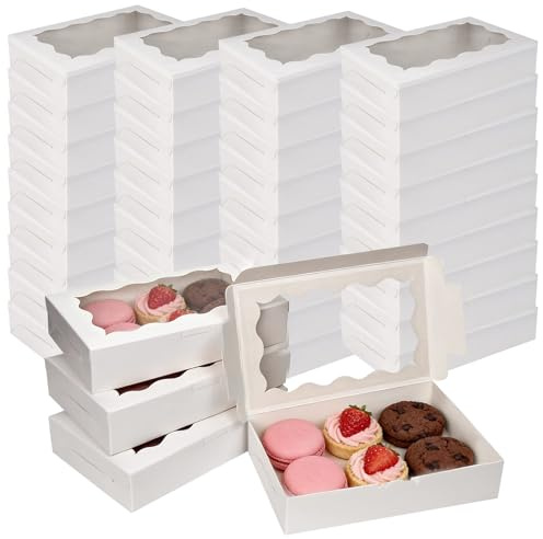 XMSHYODSM Brownie Box, 60 Pcs Cookie Boxes, 18x11x4cm White Bakery Box with Window, Treat Boxes Small Cake Boxs Small Cookie Boxs Gift Giving for Macaron Chocolate Truffle Dessert Pastry