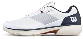 Wilson Rush Lite 5 CLC Herren Tennisschuh, mit zuverlässigem Halt & robuster All-Court-Konstruktion, Weiß/Marineblau (Navy Blazer) / Tofu, Größe 44 2/3