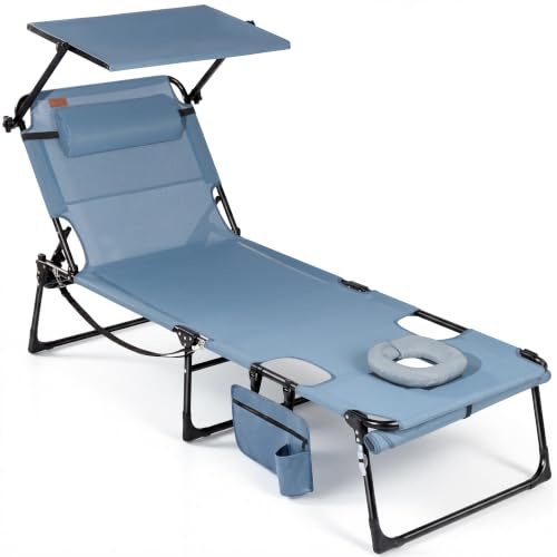 Homecall XXL Sonnenliege mit Gesichtsöffnung & Sonnendach, bis 180 kg (2, Blau)