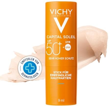 Vichy Ideal Soleil Stick mit LSF 50+, Für empfindliche oder helle Hautpartien, Für Gesicht und Körper geeignet, Hoher Schutz gegen UVA- und UVB-Strahlung, 9 g