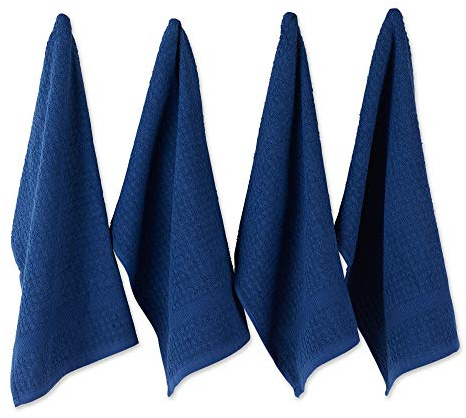 DII 100% Cotton, Ultra Absorbent, Heavy Duty, Drying & Cleaning, Everyday Kitchen Basic, Waffle Terry Dishtowel, 15 x 26, Set of 4- Nautical Blue