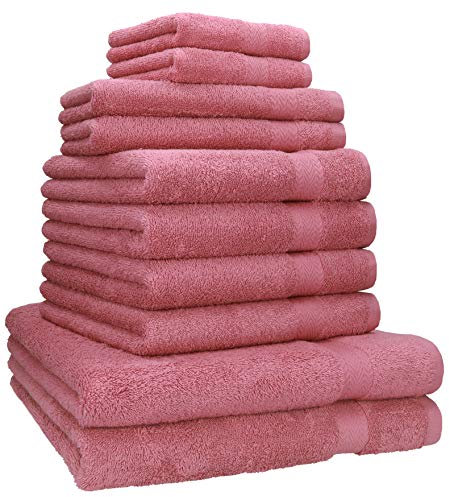 Betz Lot de 10 Serviettes Classic en 100% Coton 2 draps de Bain 4 Serviettes de Toilette 2 Serviettes d’invité 2 lavettes Color Vieux Rose