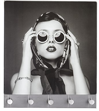 Wenko 50403100 Hakenleiste Retro Girl - 5 Haken, magnetisch, Gehärtetes Glas, 34 x 30 cm, mehrfarbig