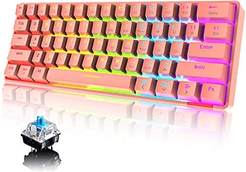 UrChoiceLtd 60% Mechanische Tastatur Wired/Wireless Bluetooth 5.0 Dual-Mode Tastatur 61-Key RGB Rainbow LED Backlit USB Typ-C wasserdichte Gaming-Tastatur Anti-Ghosting-Tasten (rot/Blauer Schalter)