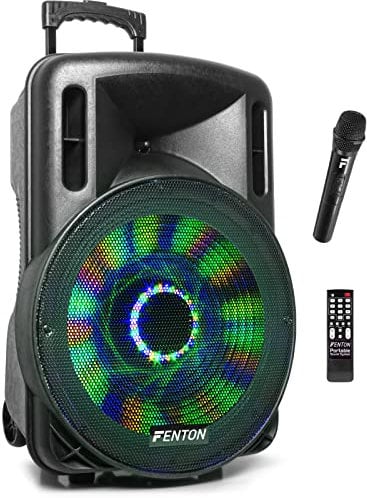 FENTON FT15LED Cassa Attiva 15” 800W BT/USB/SD/AUX-In LED Microfono Trolley